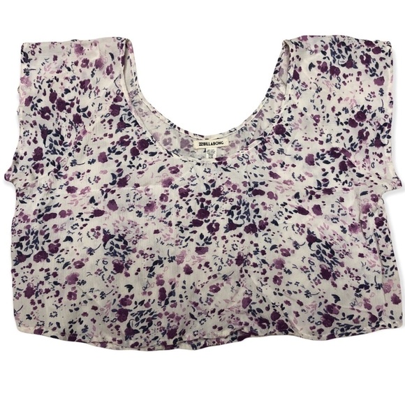 Billabong purple and lavender flowered crop top, baby tee, medium - Picture 1 of 11